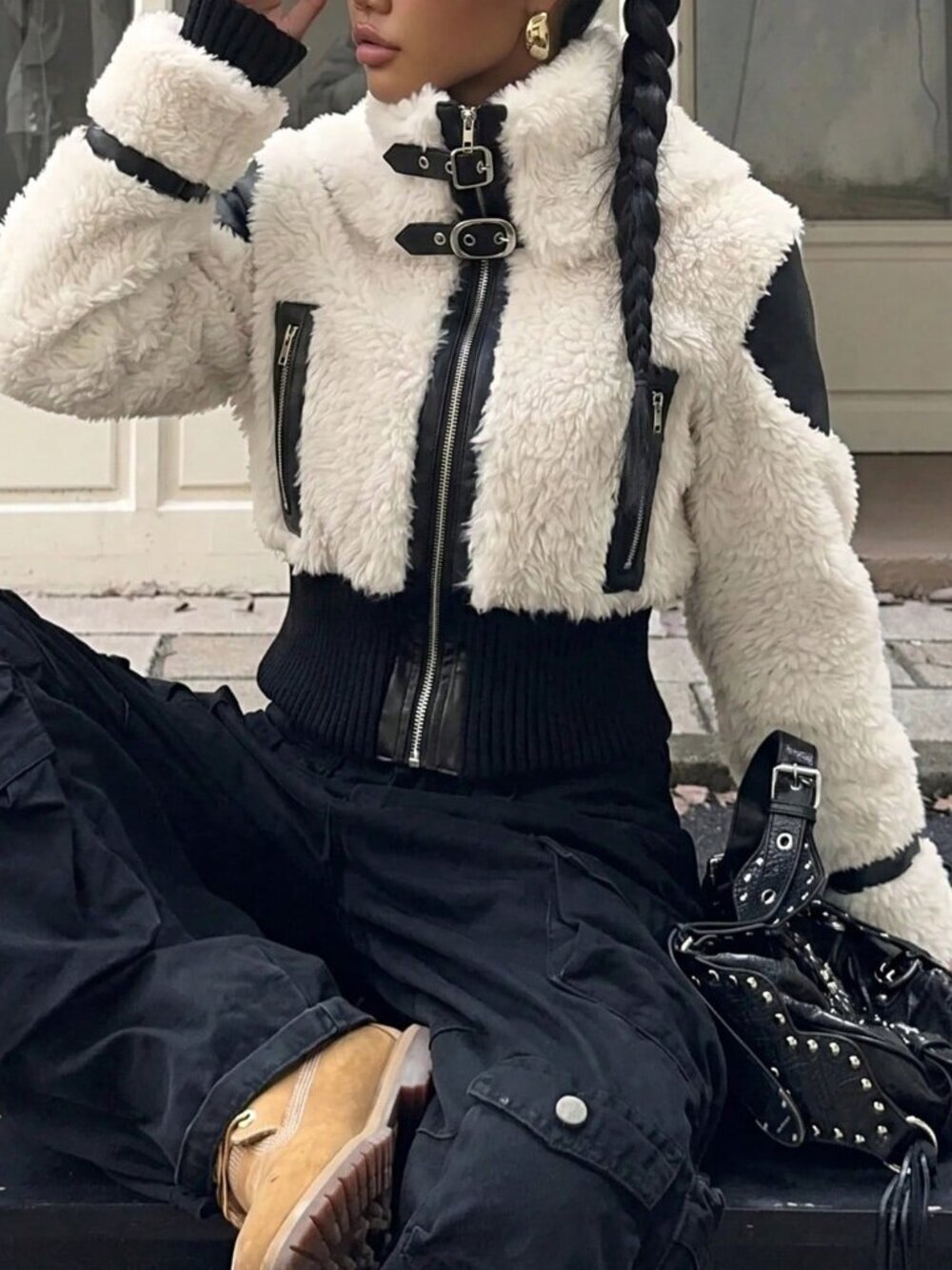 Black And White Casual Women's Knitted Jacket
